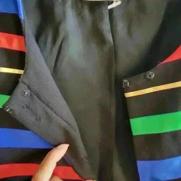 Vintage MAGGY LONDON Blazer Waist Jacket Size 14 Silky Rainbow Stripe Padded - Picture 6 of 15